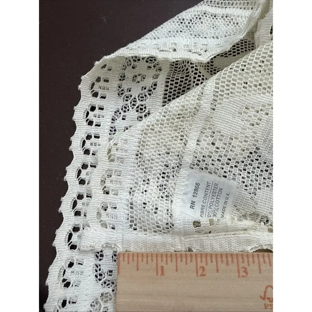 Vintage White Lace Window Valance Curtain Floral Rod Pocket Made in UK 53” x 19”